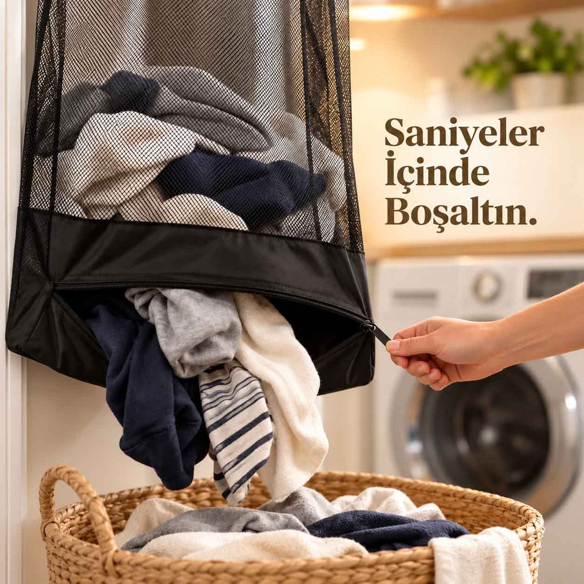 LetsBasket® Basketbol Potası Tasarımlı Kirli Çamaşır Sepeti – Kapıya Asılabilir